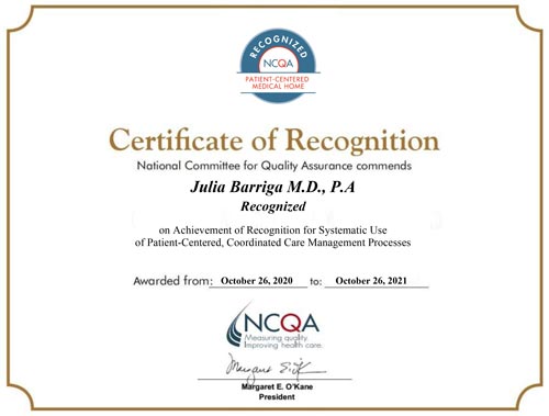 Certificate of Recognitions 2021 (NCQA) National Committee for Quality Assurance 