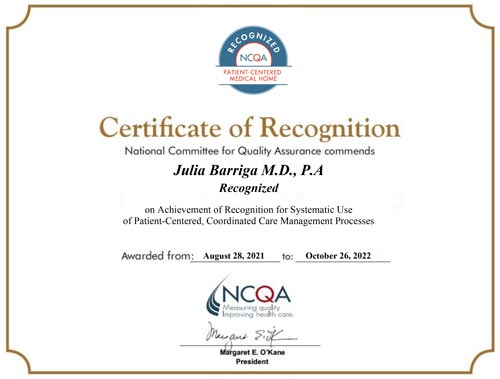 Certificate of Recognitions 2022 (NCQA) National Committee for Quality Assurance 