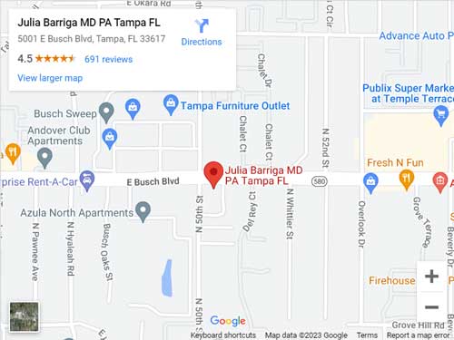 Directions From Your Location to Julia Barriga MD PA in Tampa, FL