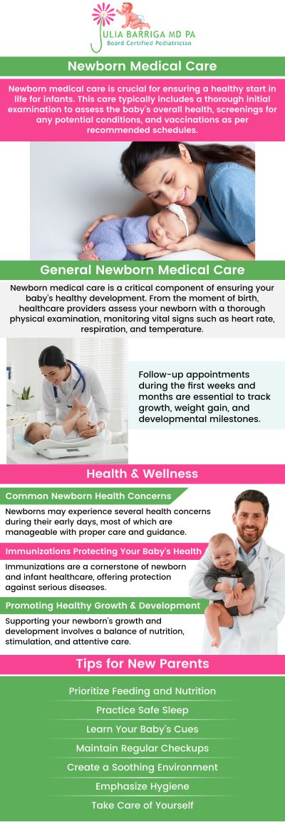 Proper newborn care is essential for your baby’s health, growth, and development. Julia Barriga M.D. P.A. and our team are here to provide professional guidance on the crucial aspects of newborn care, from feeding and sleeping to regular health checks. Our dedicated team ensures that you have the knowledge and support needed to give your baby the best start in life. For more information, contact us or request an appointment online. We are conveniently located at 5001 East Busch Blvd Tampa, FL 33617.