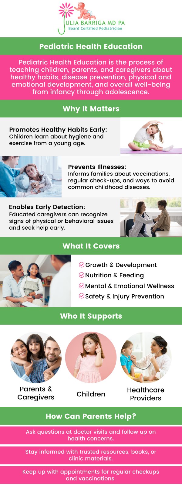 Child health education and counseling are critical components in emphasizing the importance of good health throughout childhood and later economic and developmental results like education, learning, and health. Julia Barriga M.D. P.A. offers children health education and counseling such as nutritional habits, medication, exercise, and more in Tampa, FL. For more information, contact us or book an appointment online. We are conveniently located at 5001 East Busch Blvd Tampa, FL 33617. Child health education and counseling are critical components in emphasizing the importance of good health throughout childhood and later economic and developmental results like education, learning, and health. Julia Barriga M.D. P.A. offers children health education and counseling such as nutritional habits, medication, exercise, and more in Tampa, FL. For more information, contact us or book an appointment online. We are conveniently located at 5001 East Busch Blvd Tampa, FL 33617.