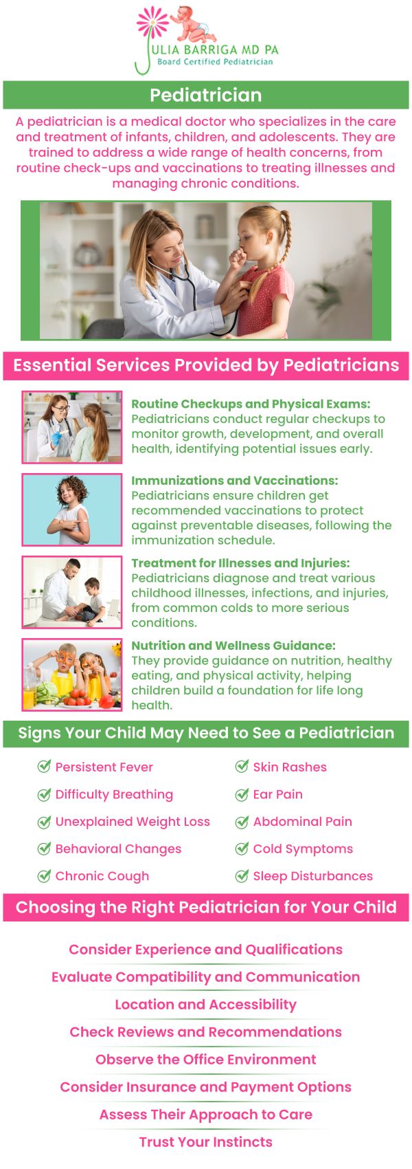 If you need a pediatrician, then you have come to the right place. Contact our team of healthcare professionals today at Julia Barriga, MD, PA, or visit us online to book an appointment. We are conveniently located at 5001 East Busch Blvd Tampa, FL 33617.