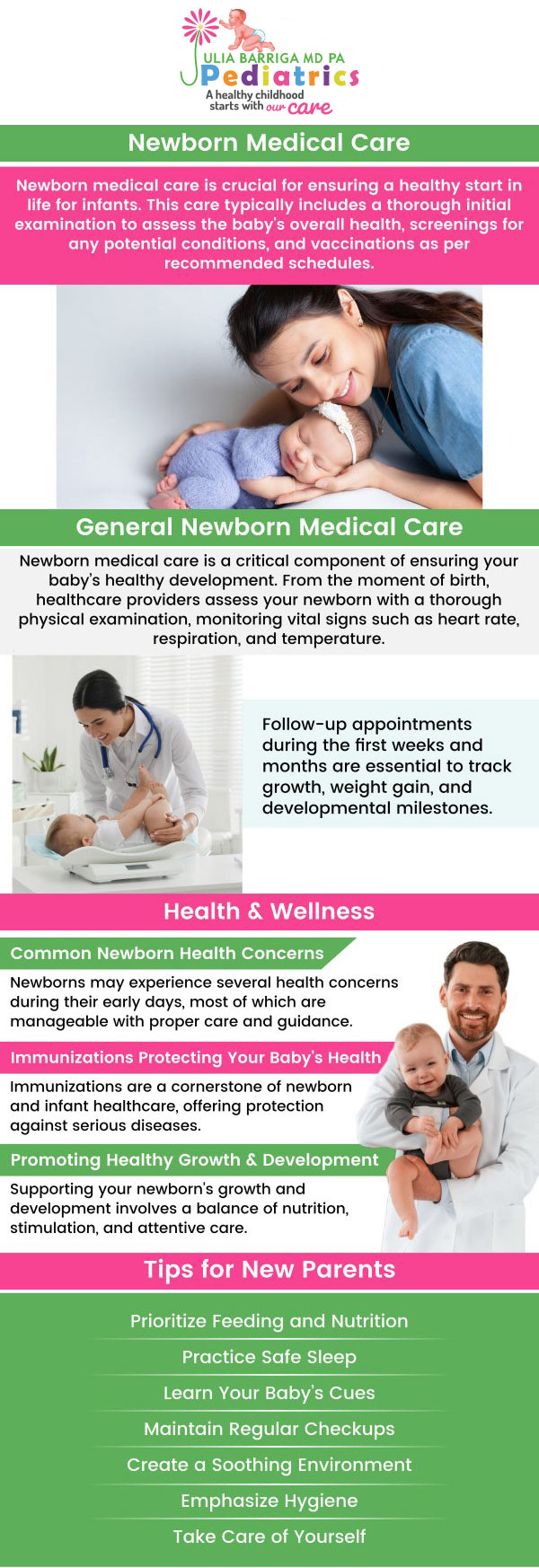 Newborn health and development are vital during the early weeks of life. Proper nutrition, regular pediatric check-ups, and a nurturing environment are essential for healthy growth. Monitoring your baby's weight gain, sleep patterns, and developmental milestones helps ensure they are thriving. For early medical care that promotes overall well-being, visit Dr. Julia Barriga, MD. For more information, please contact us or request an appointment online. We are conveniently located at 5001 East Busch Blvd Tampa, FL 33617.